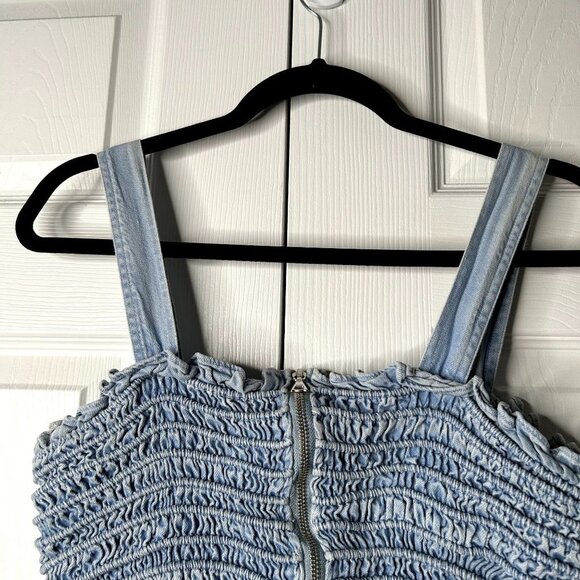 Sea New York Dakota Blue Cotton Smocked Wide Leg Crop Jumpsuit Women's Size 6 - Picture 10 of 14